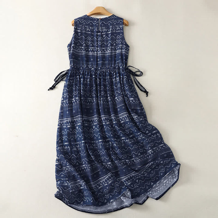 Buddha Stones Summer Boho Drawstring Ethnic Print Women's Summer Sleeveless Dress With Pockets - image 1