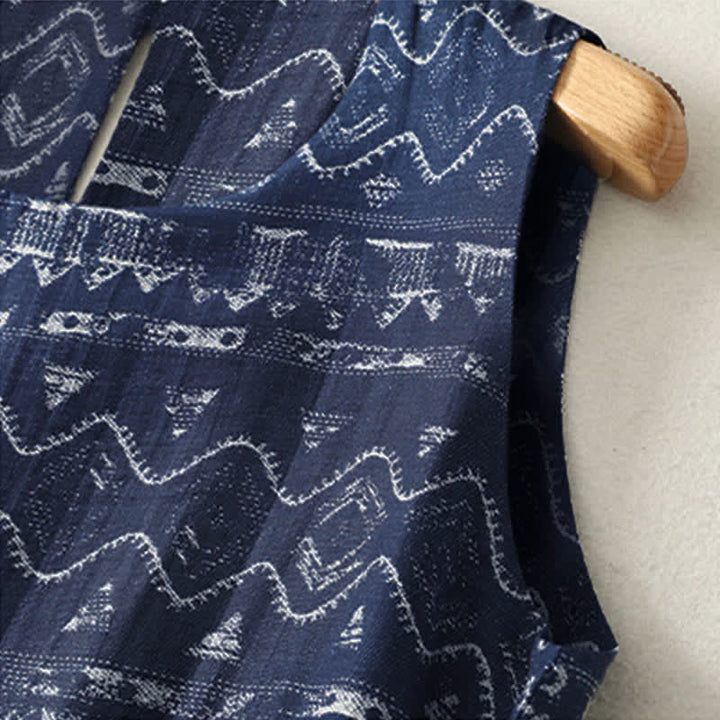 Buddha Stones Summer Boho Drawstring Ethnic Print Women's Summer Sleeveless Dress With Pockets - image 4