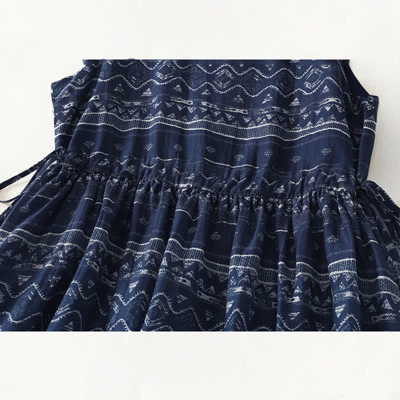 Buddha Stones Summer Boho Drawstring Ethnic Print Women's Summer Sleeveless Dress With Pockets - image 5