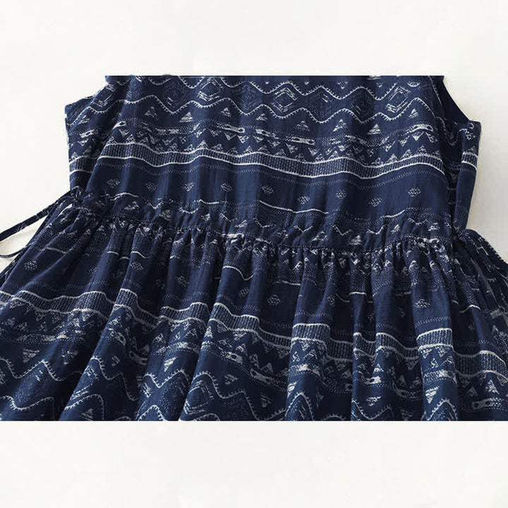 Buddha Stones Summer Boho Drawstring Ethnic Print Women's Summer Sleeveless Dress With Pockets - image 5