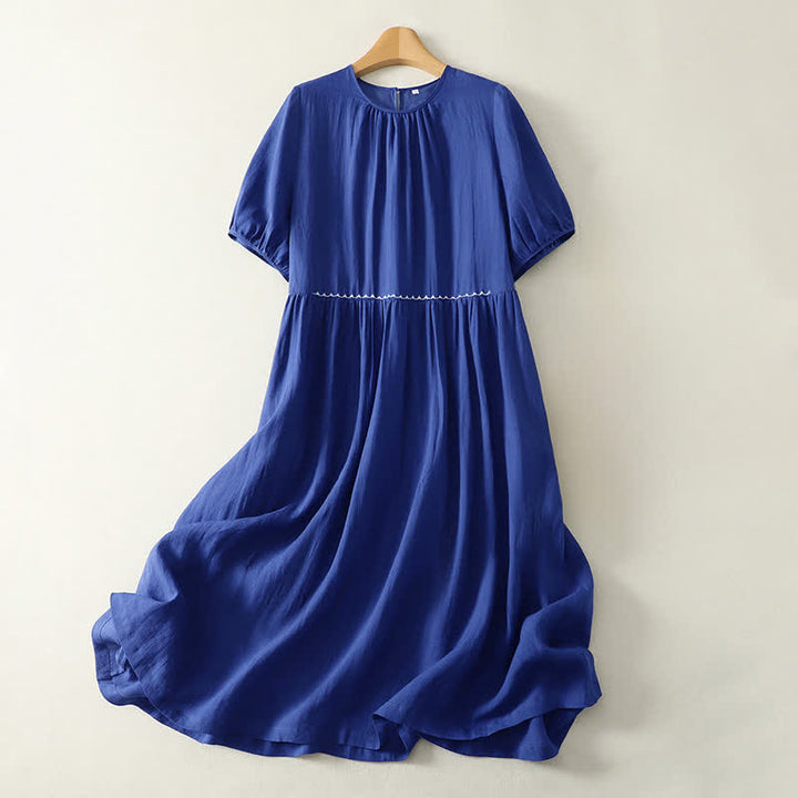 Buddha Stones Summer Minimalist Button-Up Solid Women's Short Sleeve Below Knee Dress With Pockets - RoyalBlue - US12，UK/AU16，EU44 (2XL) - image 0