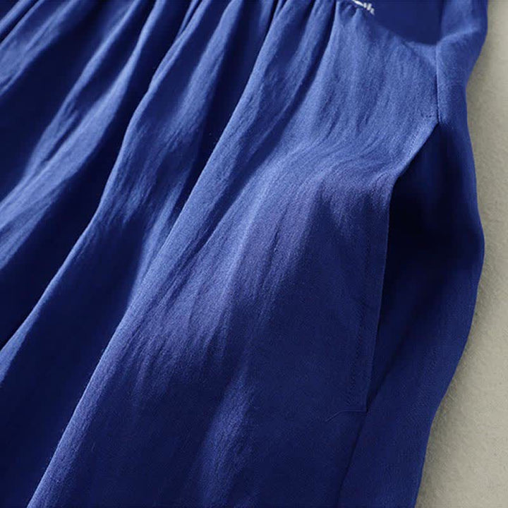 Buddha Stones Summer Minimalist Button-Up Solid Women's Short Sleeve Below Knee Dress With Pockets - image 6