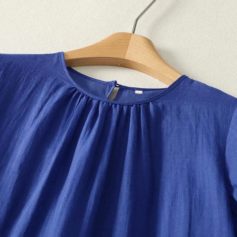 Buddha Stones Summer Minimalist Button-Up Solid Women's Short Sleeve Below Knee Dress With Pockets - image 2