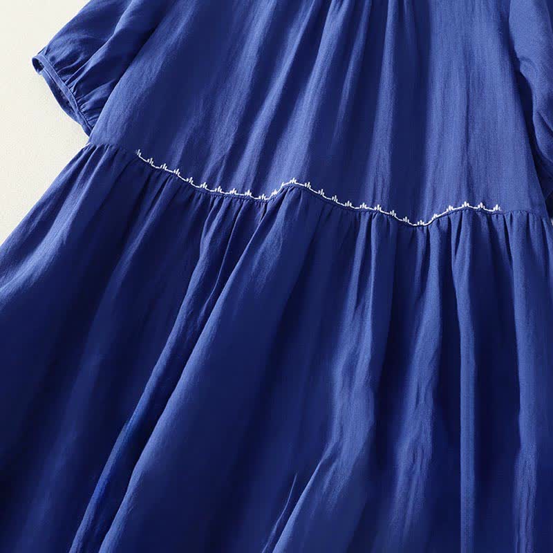 Buddha Stones Summer Minimalist Button-Up Solid Women's Short Sleeve Below Knee Dress With Pockets - image 5