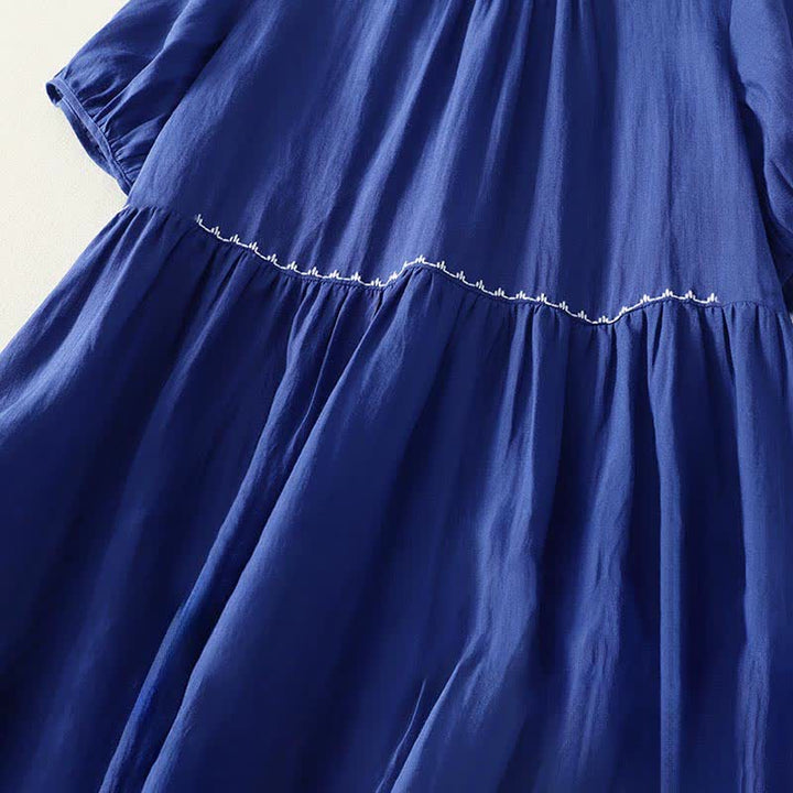 Buddha Stones Summer Minimalist Button-Up Solid Women's Short Sleeve Below Knee Dress With Pockets - image 5