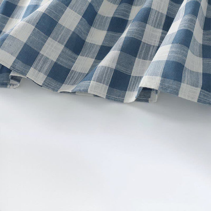 Buddha Stones Summer Casual Drawstring Blue White Gingham Women's Summer Sleeveless Dress With Pockets - image 5