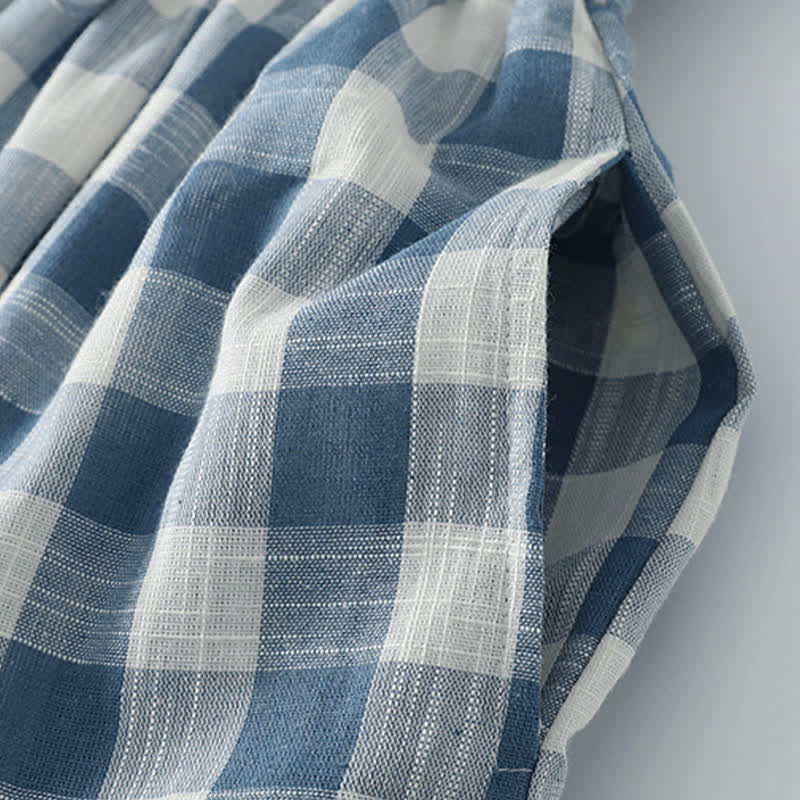 Buddha Stones Summer Casual Drawstring Blue White Gingham Women's Summer Sleeveless Dress With Pockets - image 7