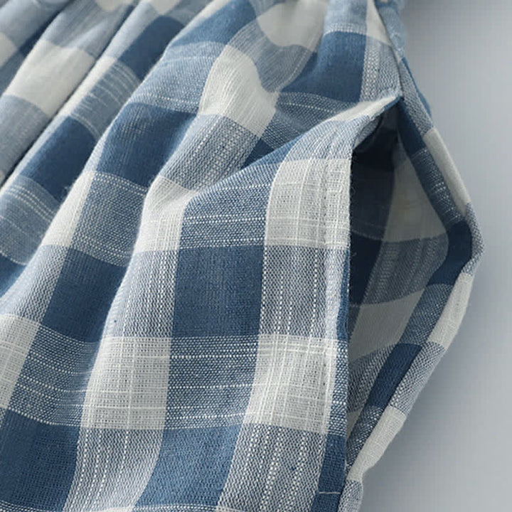 Buddha Stones Summer Casual Drawstring Blue White Gingham Women's Summer Sleeveless Dress With Pockets - image 7