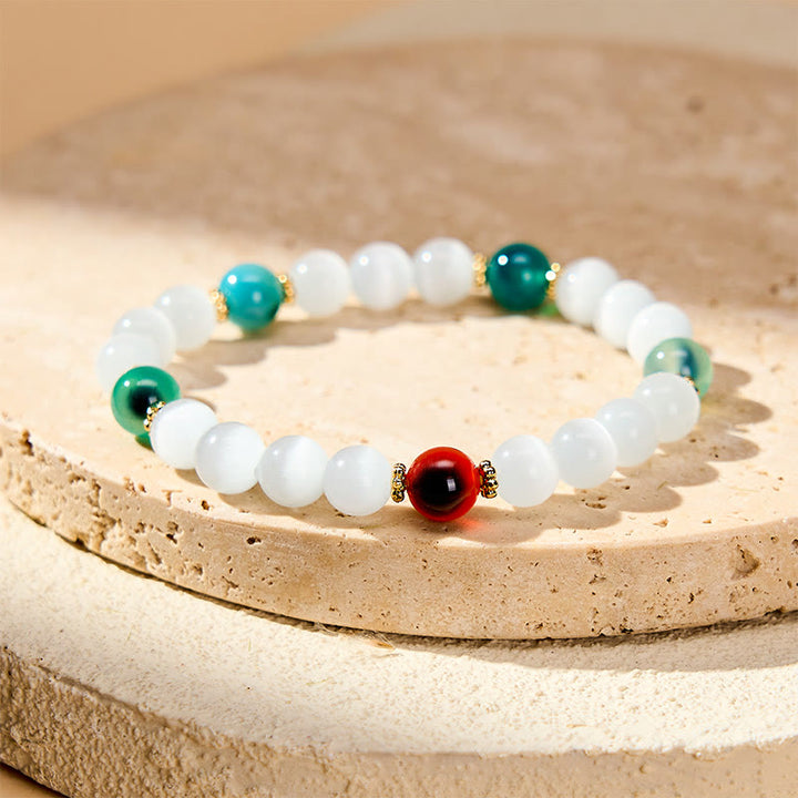 Buddha Stones White Cat's Eye Colorful Candy Agate Abundance Bracelet - White Cat's Eye Spaced Candy Agate(Wrist Circumference 15–16cm) - image 8