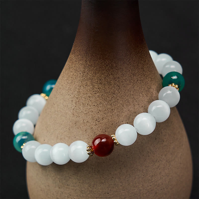 Buddha Stones White Cat's Eye Colorful Candy Agate Abundance Bracelet - image 12