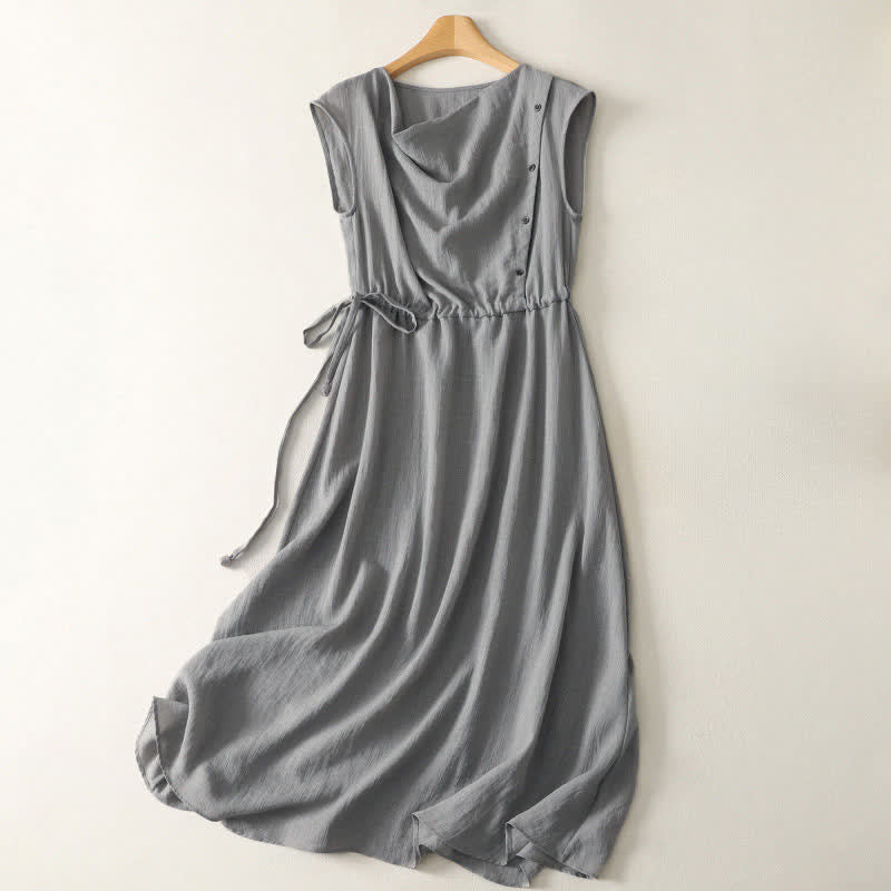 Buddha Stones Summer Casual Drawstring Solid Women's Summer Sleeveless Dress - DarkGray - US12，UK/AU16，EU44 (2XL) - image 1