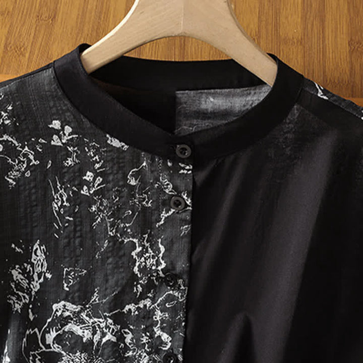 Buddha Stones Summer Minimalist Mandarin Collar Asymmetric Floral Print Women's Sleeveless Shirts - image 15