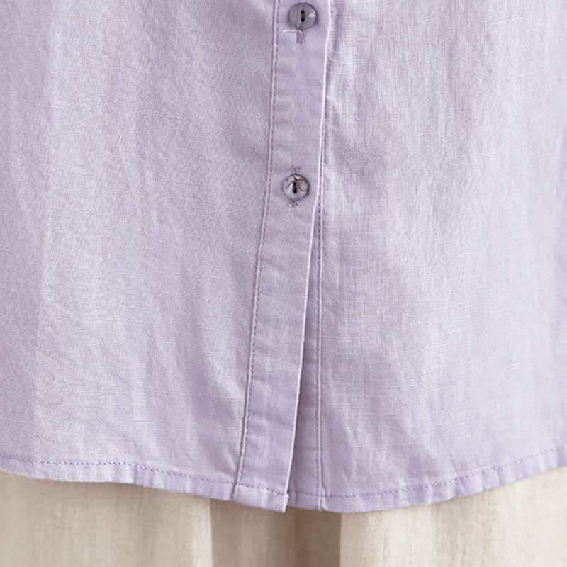 Buddha Stones Summer Minimalist Button-Up Mandarin Collar Side Slit Solid Women's Short Sleeve Shirts - image 12