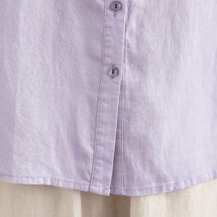 Buddha Stones Summer Minimalist Button-Up Mandarin Collar Side Slit Solid Women's Short Sleeve Shirts - image 12