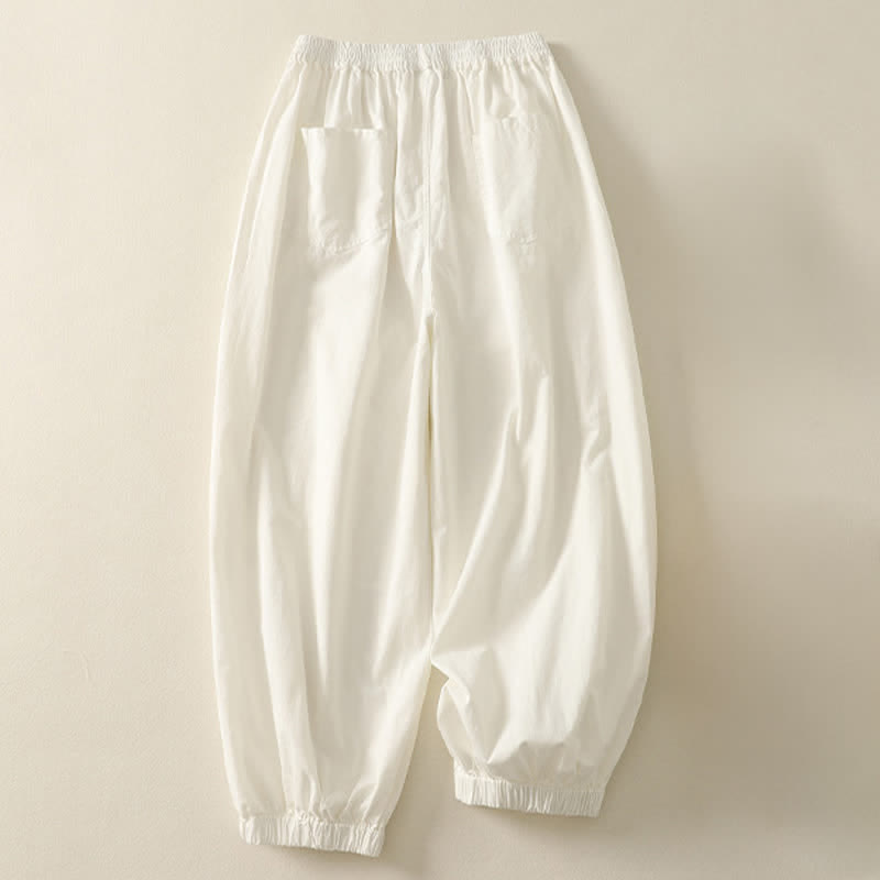 Buddha Stones Summer Casual Elastic Waist Solid Women's Tapered Pants With Pockets - image 11