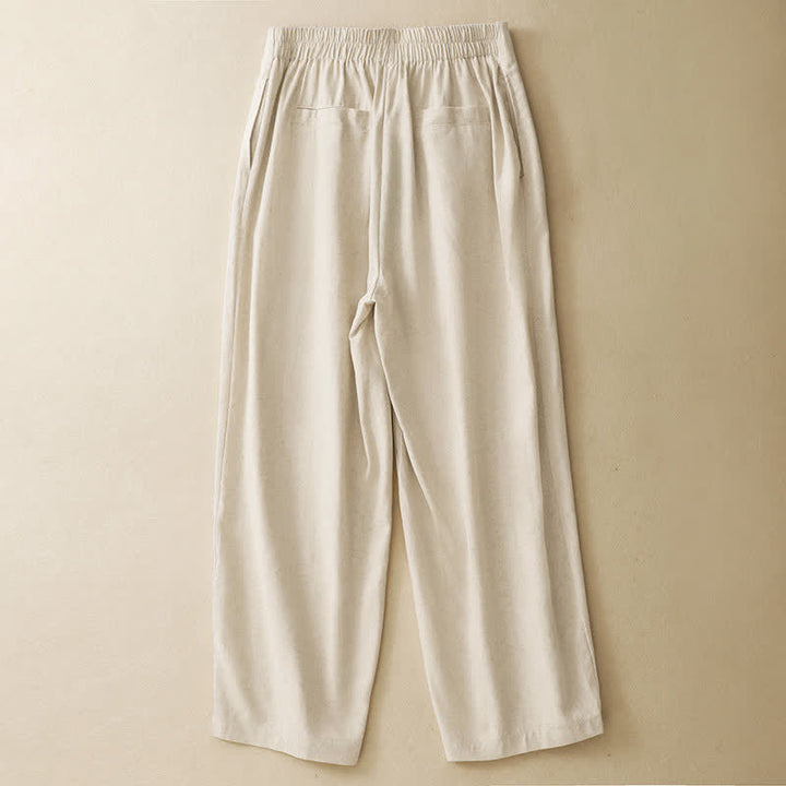 Buddha Stones Summer Minimalist Button-Up High Waist Solid Linen Women's Harem Pants With Pockets  - image 9