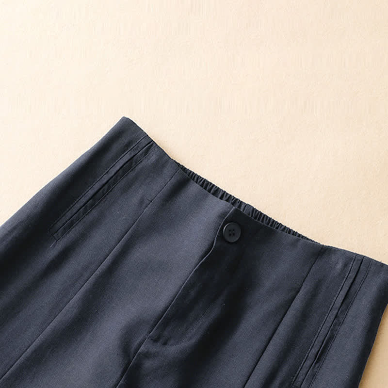 Buddha Stones Summer Minimalist Button-Up High Waist Solid Linen Women's Harem Pants With Pockets  - image 4