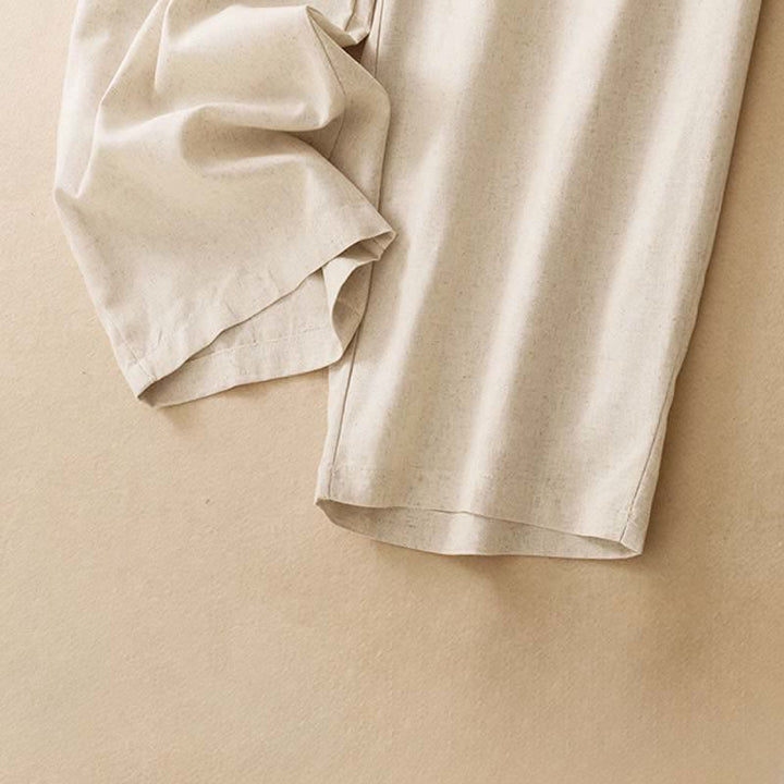 Buddha Stones Summer Minimalist Button-Up High Waist Solid Linen Women's Harem Pants With Pockets  - image 12