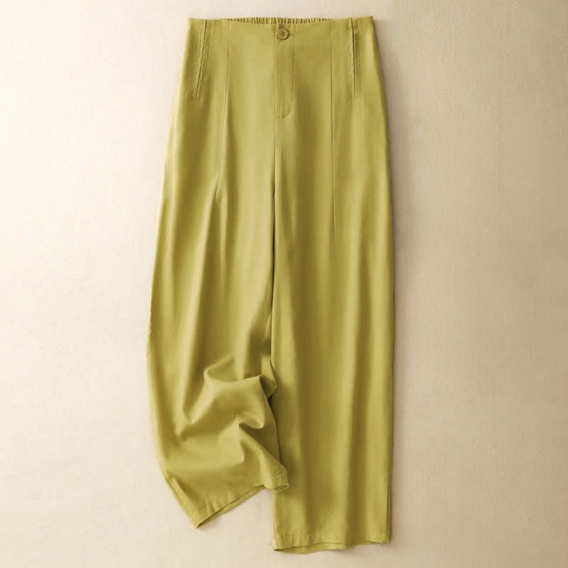 Buddha Stones Summer Minimalist Button-Up High Waist Solid Linen Women's Harem Pants With Pockets  - khaki - US12，UK/AU16，EU44 (3XL) - image 0