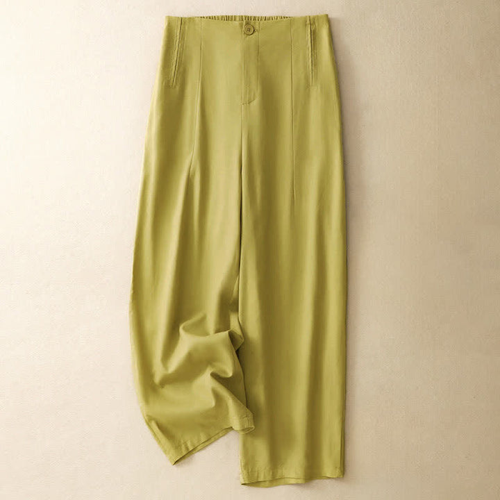 Buddha Stones Summer Minimalist Button-Up High Waist Solid Linen Women's Harem Pants With Pockets  - khaki - US12，UK/AU16，EU44 (3XL) - image 0