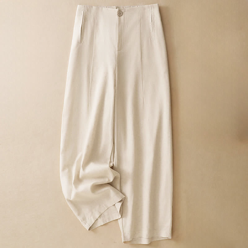 Buddha Stones Summer Minimalist Button-Up High Waist Solid Linen Women's Harem Pants With Pockets  - Linen - US12，UK/AU16，EU44 (3XL) - image 8