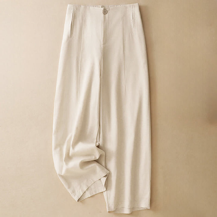 Buddha Stones Summer Minimalist Button-Up High Waist Solid Linen Women's Harem Pants With Pockets  - Linen - US12，UK/AU16，EU44 (3XL) - image 8