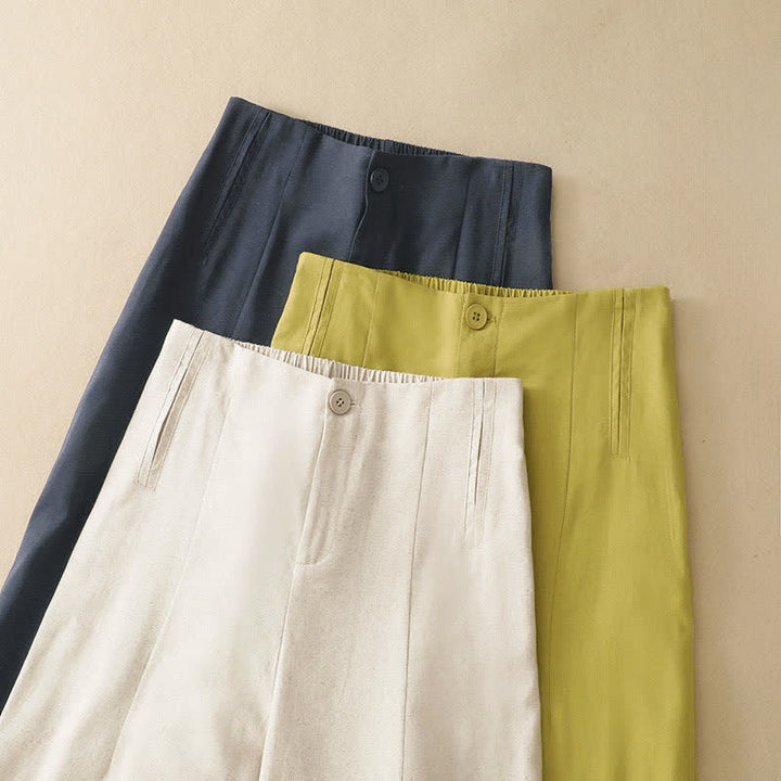 Buddha Stones Summer Minimalist Button-Up High Waist Solid Linen Women's Harem Pants With Pockets  - image 15