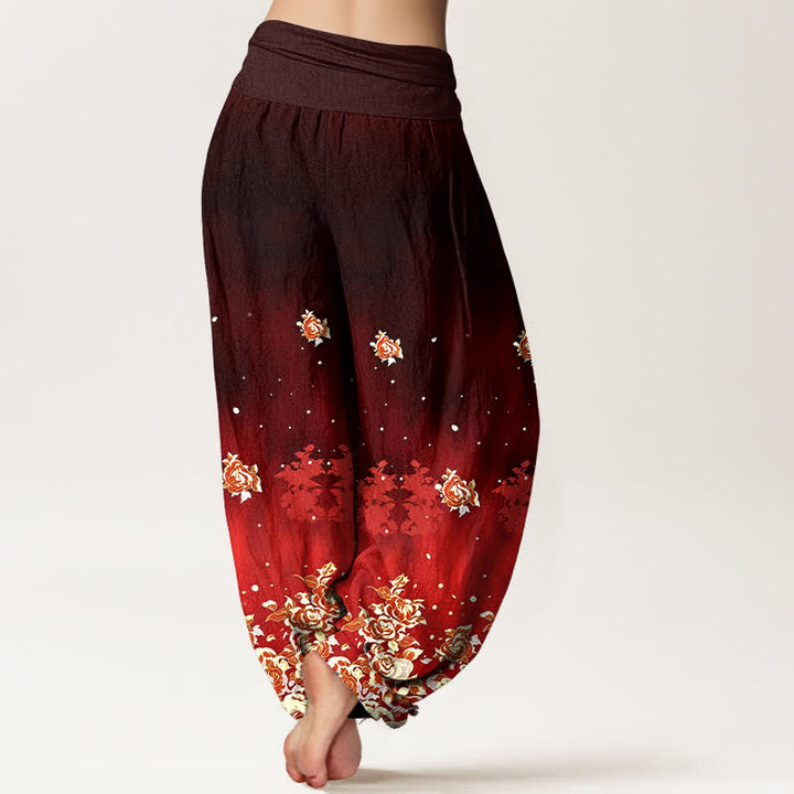 Buddha Stones Pure Cotton Vintage Rose Floral Pattern Women's Elastic Waist Harem Pants - image 6