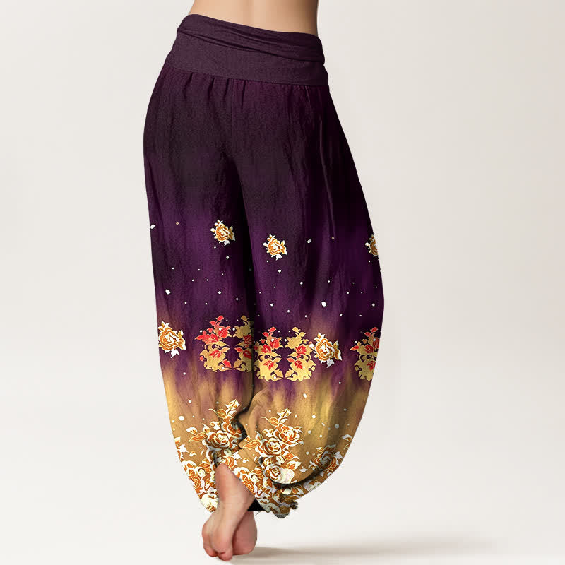 Buddha Stones Pure Cotton Vintage Rose Floral Pattern Women's Elastic Waist Harem Pants - image 9