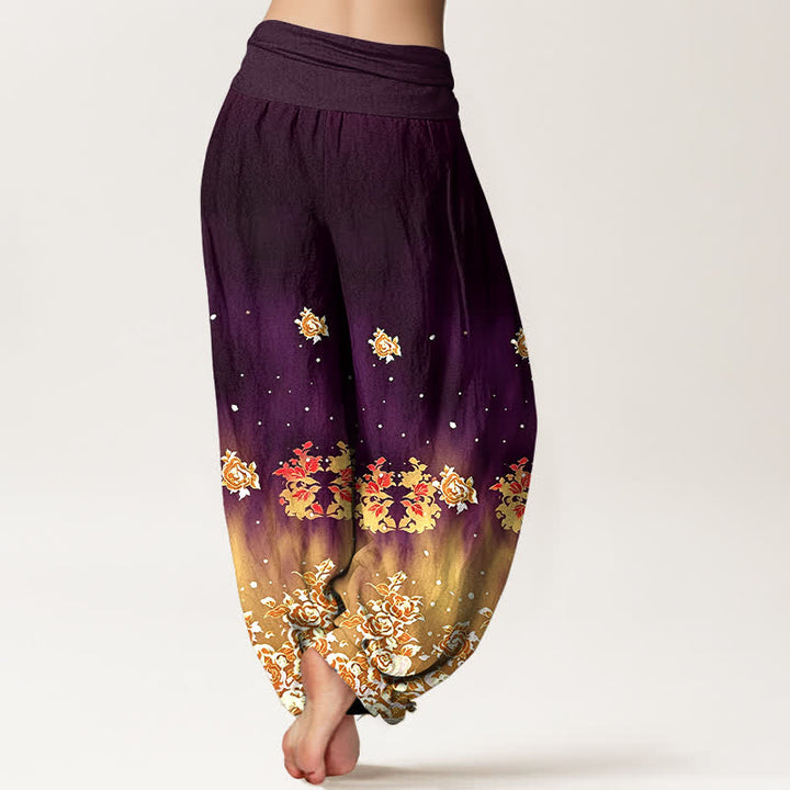 Buddha Stones Pure Cotton Vintage Rose Floral Pattern Women's Elastic Waist Harem Pants - image 9