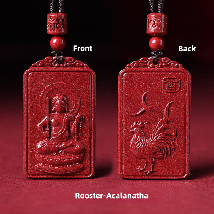 Buddha Stones The Chinese Zodiac Natal Buddha Cinnabar Blessing Necklace Pendant - Rooster-Acalanatha - 19*34mm - image 21
