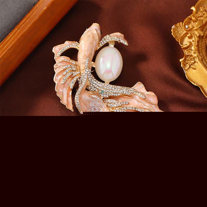 Buddha Stones Glazed Koi Fish Pearl Brooch - Orange Koi Fish 5.6*10.3cm - image 0