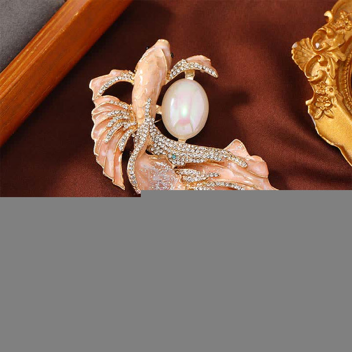 Buddha Stones Glazed Koi Fish Pearl Brooch - Orange Koi Fish 5.6*10.3cm - image 0