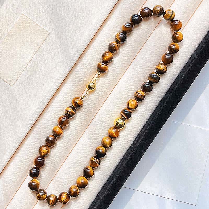 Buddha Stones Natural Tiger Eye Copper Bead Courage Necklace - image 1