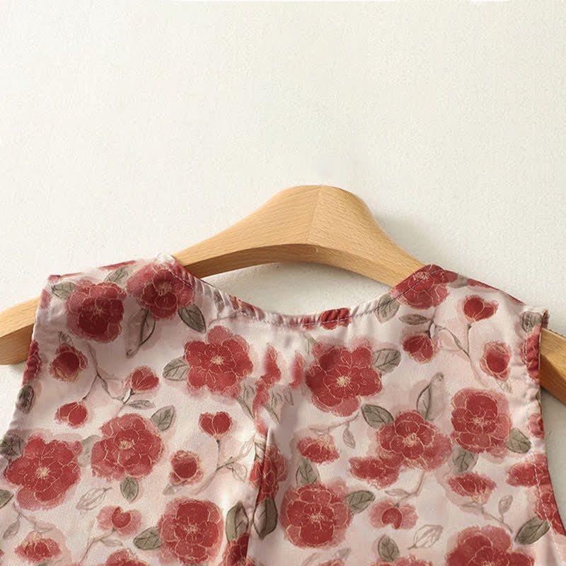 Buddha Stones Summer Floral Print Chiffon Women's Summer Sleeveless Dress With Pockets - image 3