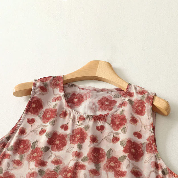 Buddha Stones Summer Floral Print Chiffon Women's Summer Sleeveless Dress With Pockets - image 2