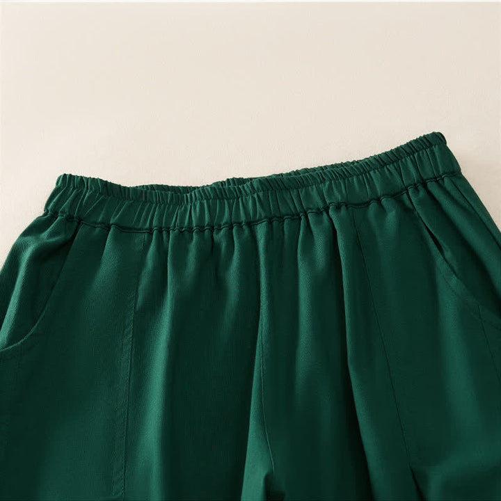 Buddha Stones Spring Casual Elastic Waist Pleated Solid Women's Harem Pants With Pockets - image 9