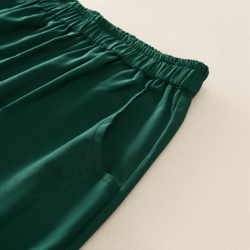 Buddha Stones Spring Casual Elastic Waist Pleated Solid Women's Harem Pants With Pockets - image 10