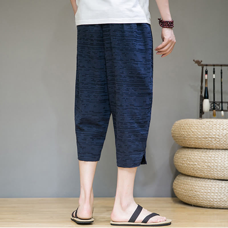 Buddha Stones Summer Minimalist Side Slit Solid Men's Harem Three-Quarter Pants With Pockets - image 25