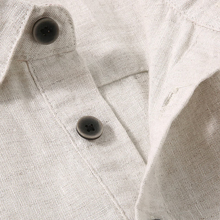 Buddha Stones Summer Minimalist Button-Up Side Slit Solid Linen Men's Short Sleeve Shirt - image 2