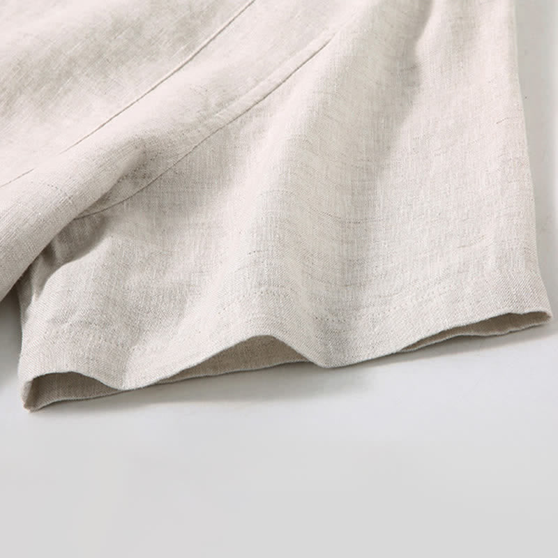 Buddha Stones Summer Minimalist Button-Up Side Slit Solid Linen Men's Short Sleeve Shirt - image 3