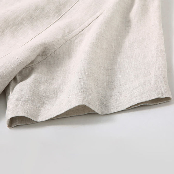 Buddha Stones Summer Minimalist Button-Up Side Slit Solid Linen Men's Short Sleeve Shirt - image 3