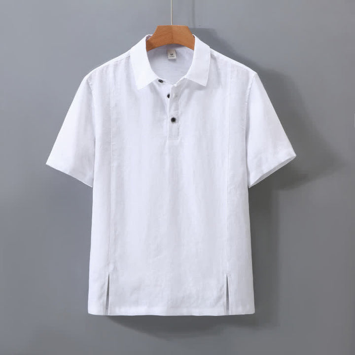 Buddha Stones Summer Minimalist Button-Up Side Slit Solid Linen Men's Short Sleeve Shirt - White - US/UK/AU42，EU52 (3XL) - image 12
