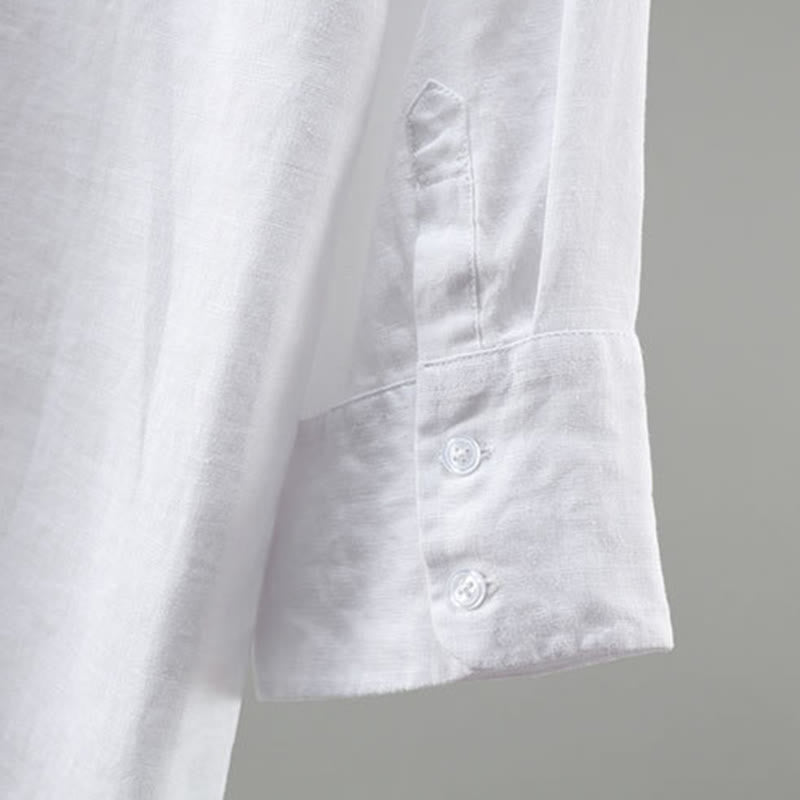 Buddha Stones Spring Minimalist Button-Up Solid Linen Men's Three-Quarter Sleeve Shirt - image 8