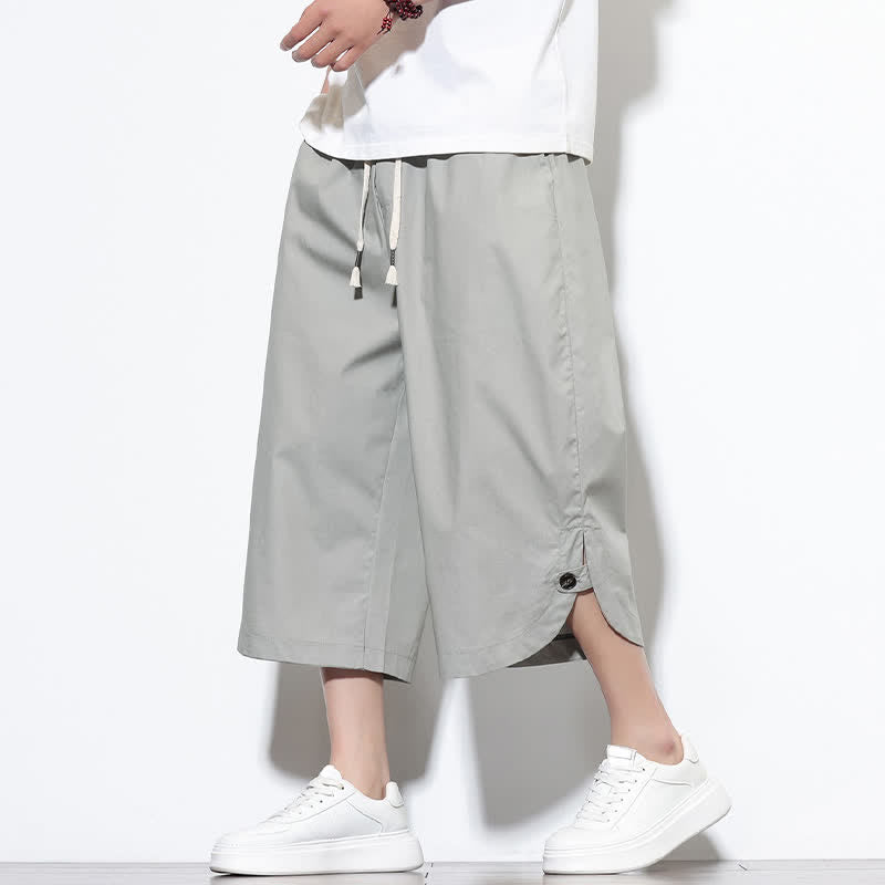 Buddha Stones Summer Casual Drawstring Side Slit Solid Cotton Men's Harem Pants With Pockets - LightGray - US/UK/AU48，EU58(5XL) - image 18