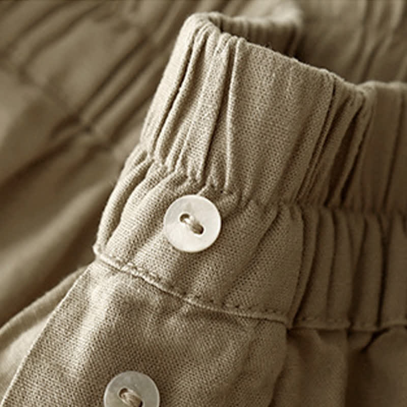 Buddha Stones Summer Minimalist Button-Up Elastic Waist Solid Women's Shorts With Pockets - image 4
