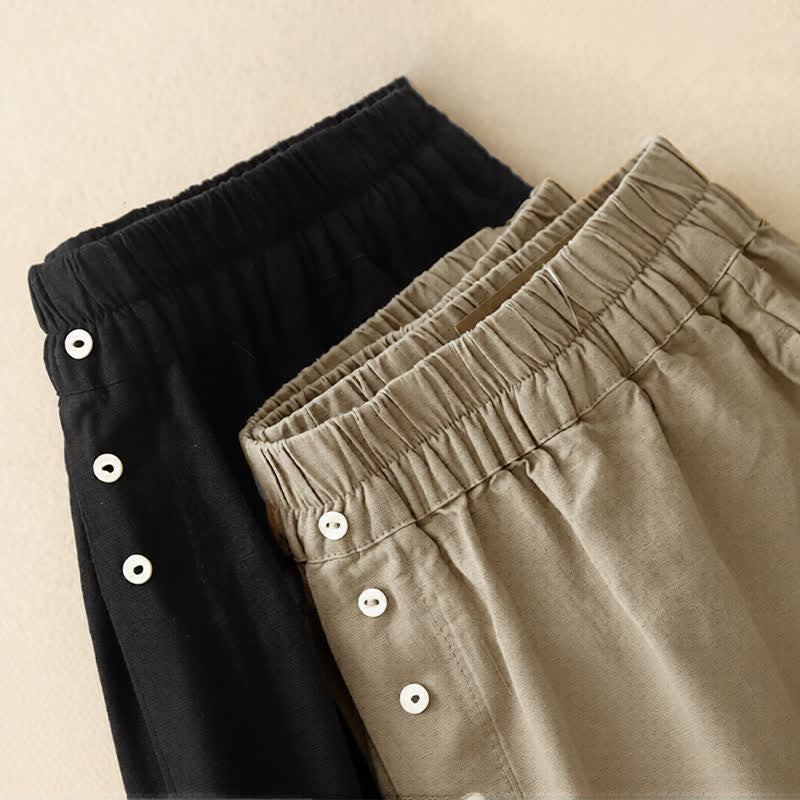 Buddha Stones Summer Minimalist Button-Up Elastic Waist Solid Women's Shorts With Pockets - image 17
