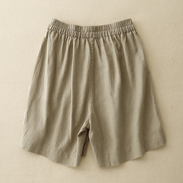 Buddha Stones Summer Minimalist Button-Up Elastic Waist Solid Women's Shorts With Pockets - image 1