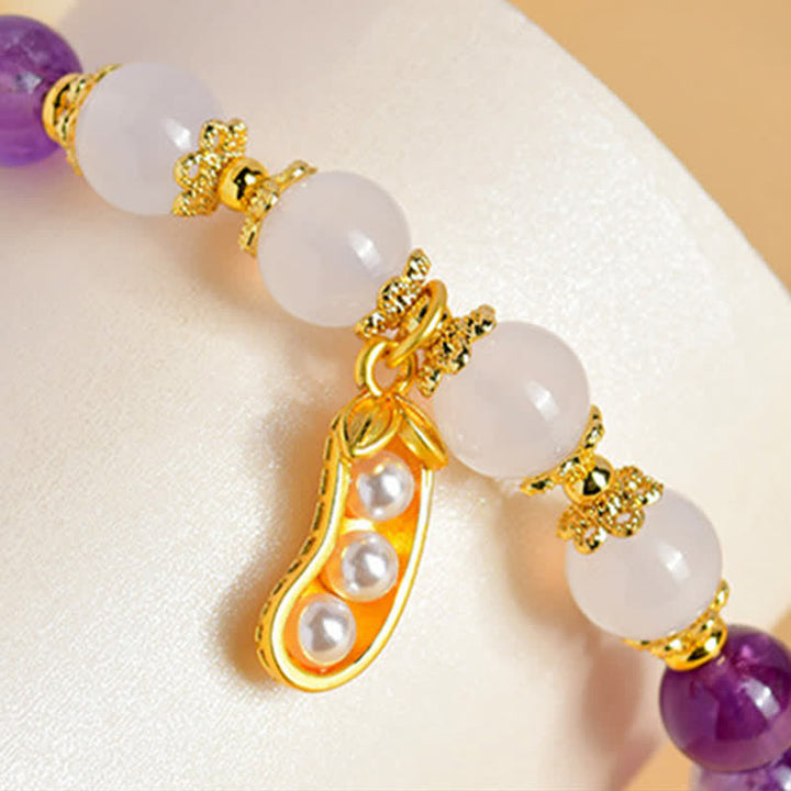 Buddha Stones Natural Amethyst White Agate Peanut Good Things Happen Spiritual Bracelet - image 9