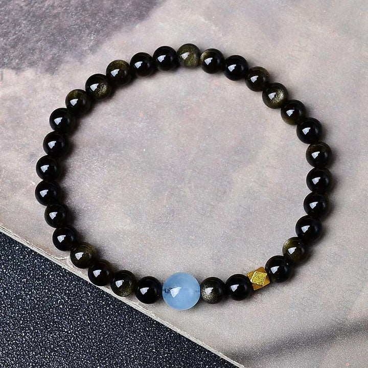Buddha Stones Natural Gold Sheen Obsidian Beads Protection Bracelet - Gold Sheen Obsidian - 10mm(Wrist Circumference: 16-17cm) - image 1
